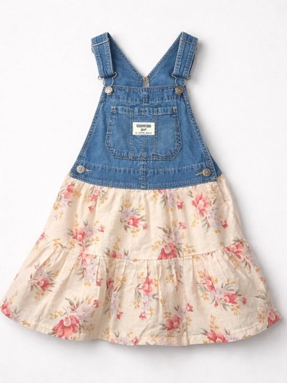 OshKosh B’Gosh denim overall dress with floral skirt size 3T
